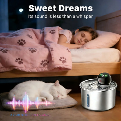 Cfume 2026 Smart Infrared Sensor Automatic Water Dispensing Fountain for Cats - 304 Stainless Steel, 3L Capacity, 5000mAh Pump-Free Design with 4-Layer Filtration, Ultra-Quiet Operation, Dry-Burn Prevention, and Water Level Indicator