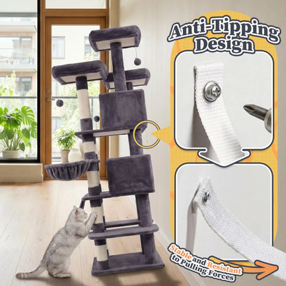 NAVINE 70.9 Inches Multi-Level Big Cat Tree, Multi-Level Cat Tower for Indoor Cats, Cat Trees