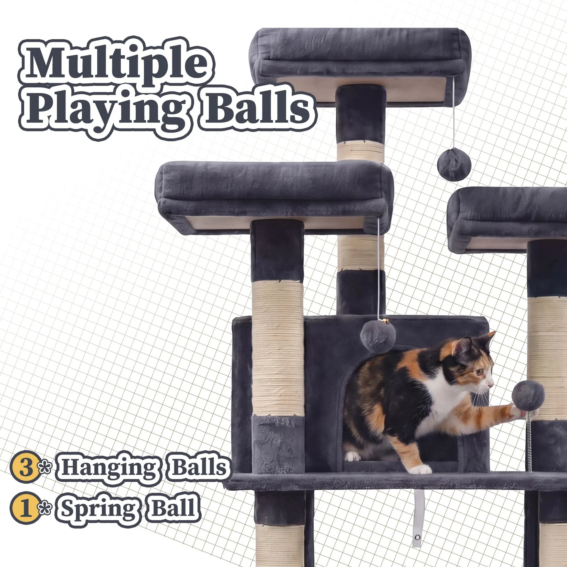 NAVINE 70.9 Inches Multi-Level Big Cat Tree, Multi-Level Cat Tower for Indoor Cats, Cat Trees
