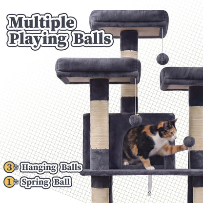 NAVINE 70.9 Inches Multi-Level Big Cat Tree, Multi-Level Cat Tower for Indoor Cats, Cat Trees