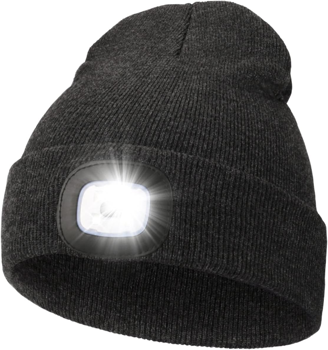 USB Rechargeable Unisex LED Beanie with Integrated Hands-Free Headlamp