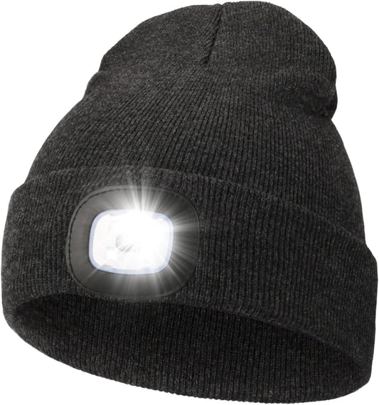 USB Rechargeable Unisex LED Beanie with Integrated Hands-Free Headlamp