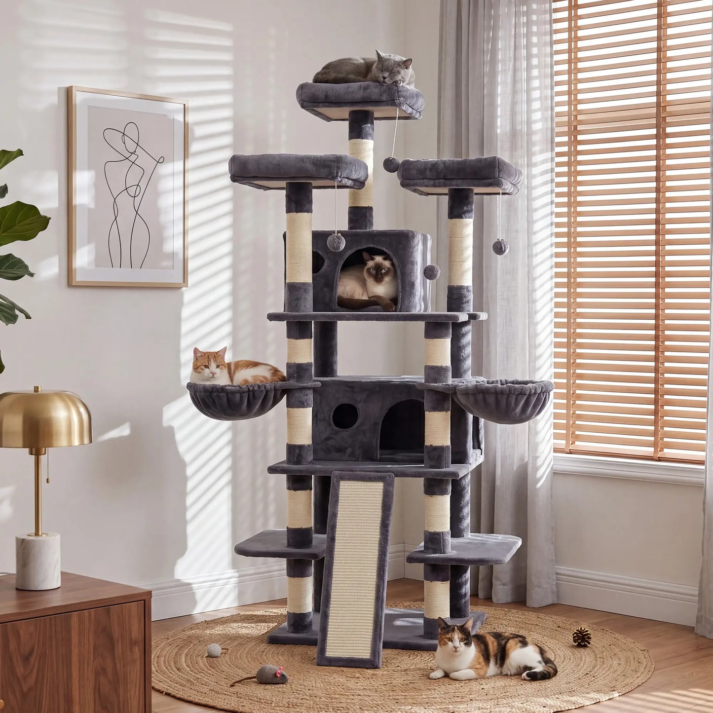 NAVINE 70.9 Inches Multi-Level Big Cat Tree, Multi-Level Cat Tower for Indoor Cats, Cat Trees