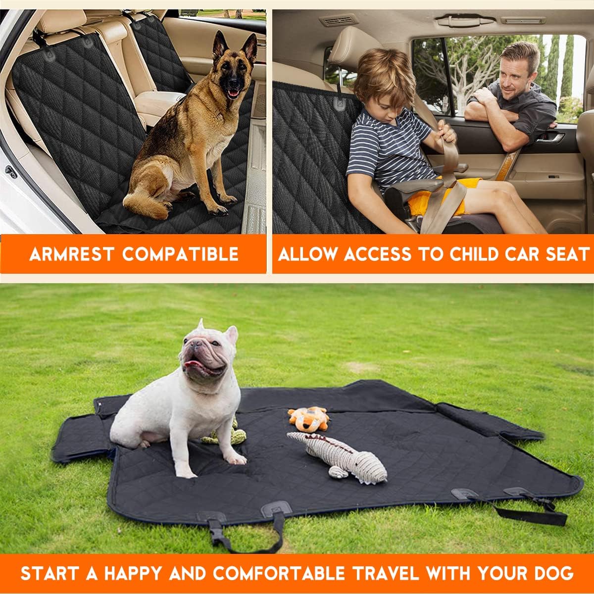 Dog Car Seat Cover - Waterproof and Durable Back Seat Protector for Pets (53" Width) - Black