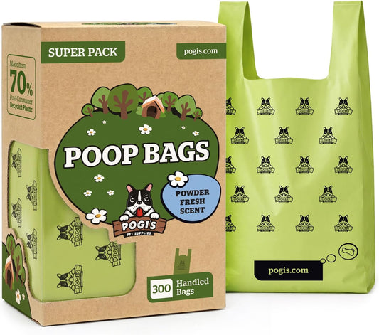 Pogi's Premium Dog Waste Bags with Handles – Extra-Thick, Leak-Proof, Large Size, Fresh Scent, 300-Count