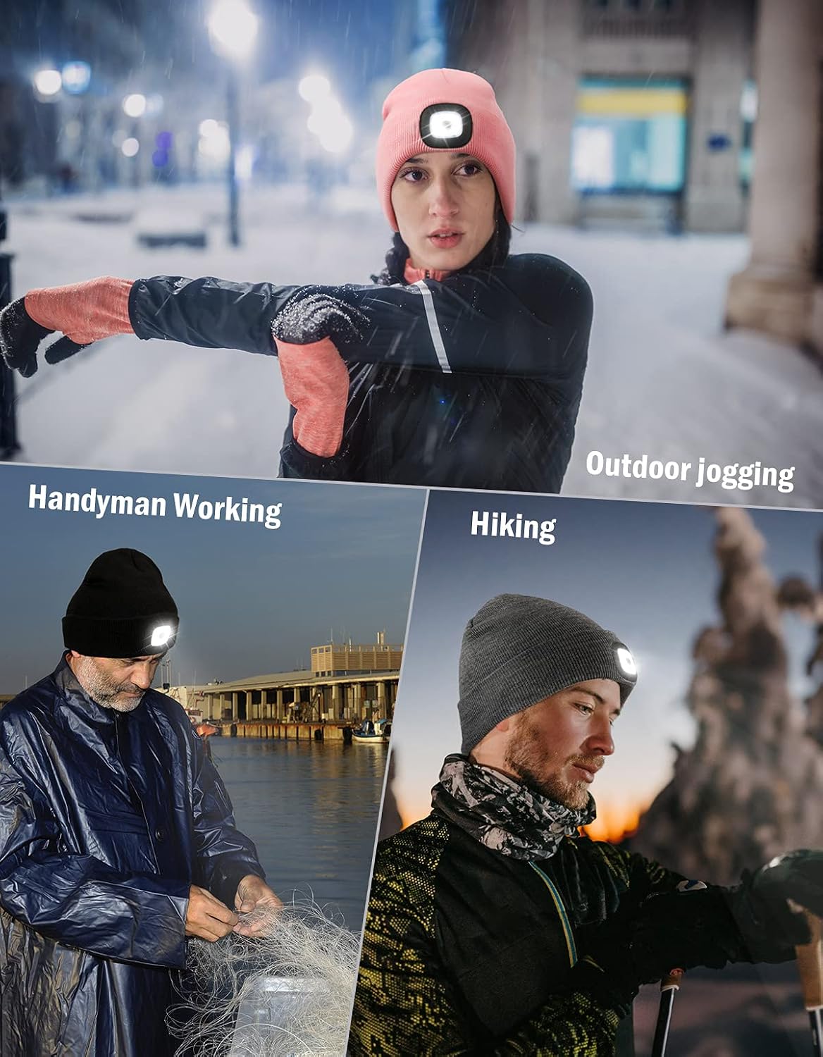 USB Rechargeable Unisex LED Beanie with Integrated Hands-Free Headlamp