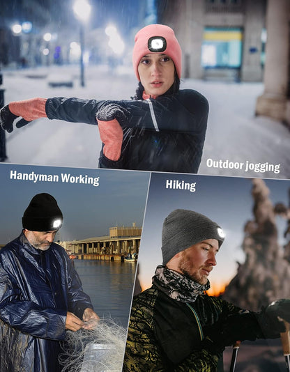 USB Rechargeable Unisex LED Beanie with Integrated Hands-Free Headlamp