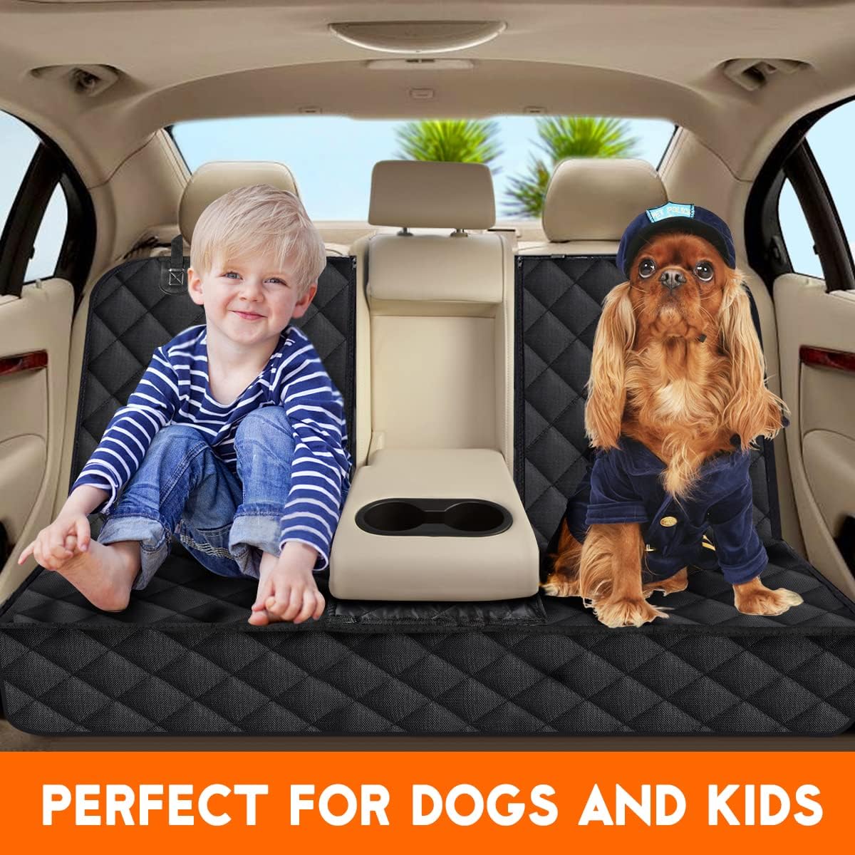 Dog Car Seat Cover - Waterproof and Durable Back Seat Protector for Pets (53" Width) - Black