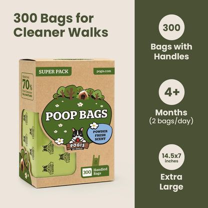 Pogi's Premium Dog Waste Bags with Handles – Extra-Thick, Leak-Proof, Large Size, Fresh Scent, 300-Count