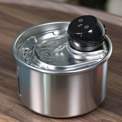 Cfume 2026 Smart Infrared Sensor Automatic Water Dispensing Fountain for Cats - 304 Stainless Steel, 3L Capacity, 5000mAh Pump-Free Design with 4-Layer Filtration, Ultra-Quiet Operation, Dry-Burn Prevention, and Water Level Indicator