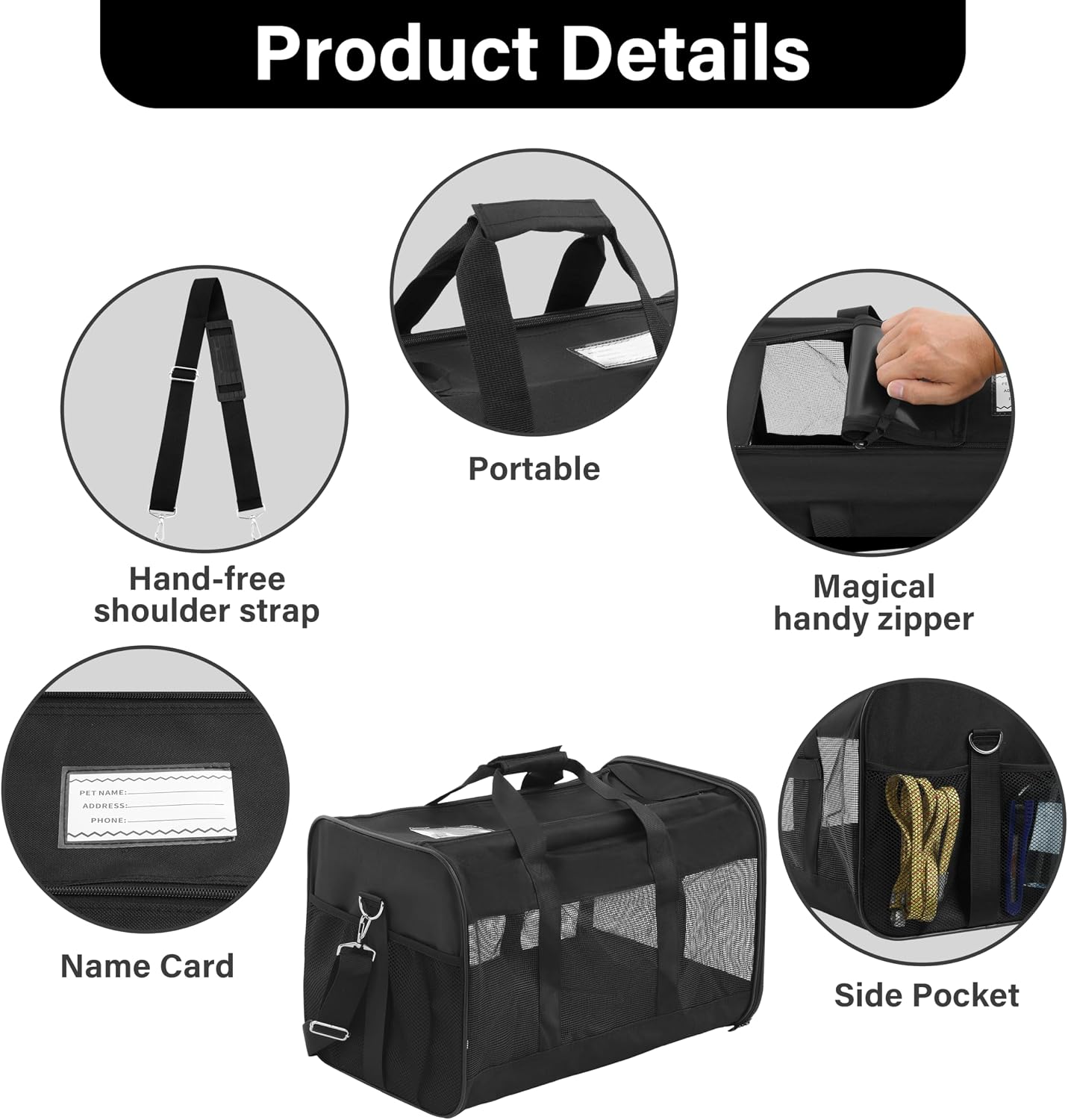 Soft-Sided Portable Pet Travel Carrier for Cats and Small Dogs, Up to 17 lbs, Collapsible and Airline Approved (Medium)