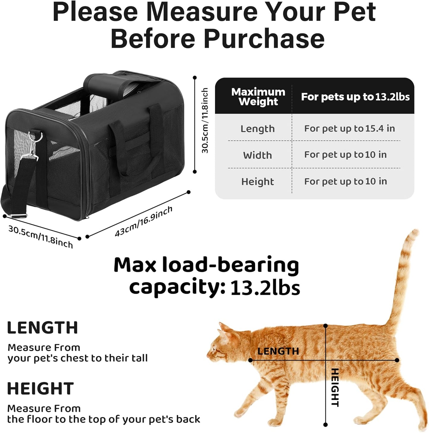 Soft-Sided Portable Pet Travel Carrier for Cats and Small Dogs, Up to 17 lbs, Collapsible and Airline Approved (Medium)