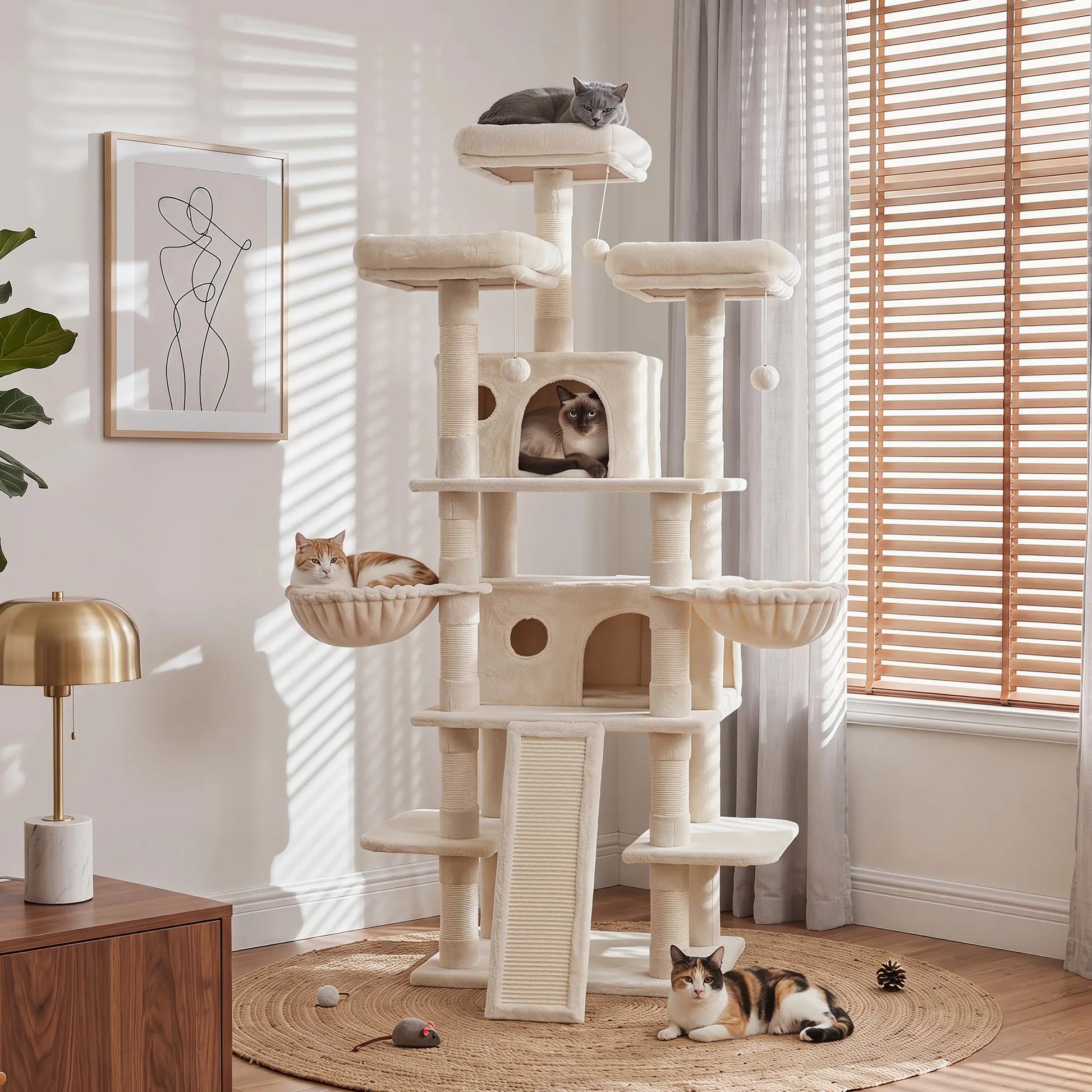 NAVINE 70.9 Inches Multi-Level Big Cat Tree, Multi-Level Cat Tower for Indoor Cats, Cat Trees