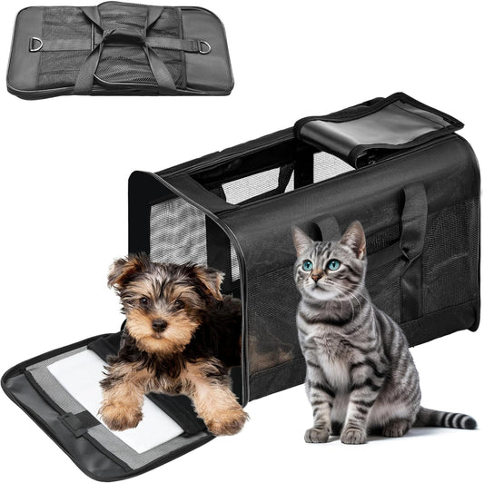 Soft-Sided Portable Pet Travel Carrier for Cats and Small Dogs, Up to 17 lbs, Collapsible and Airline Approved (Medium)