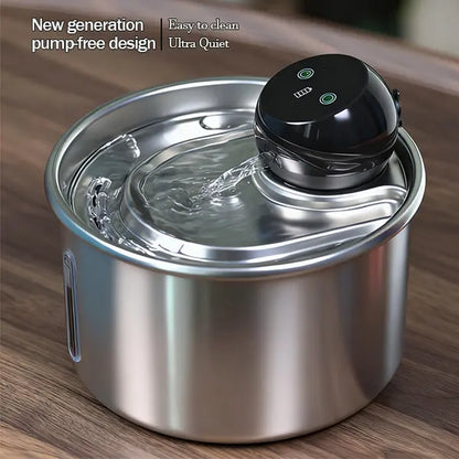 Cfume 2026 Smart Infrared Sensor Automatic Water Dispensing Fountain for Cats - 304 Stainless Steel, 3L Capacity, 5000mAh Pump-Free Design with 4-Layer Filtration, Ultra-Quiet Operation, Dry-Burn Prevention, and Water Level Indicator
