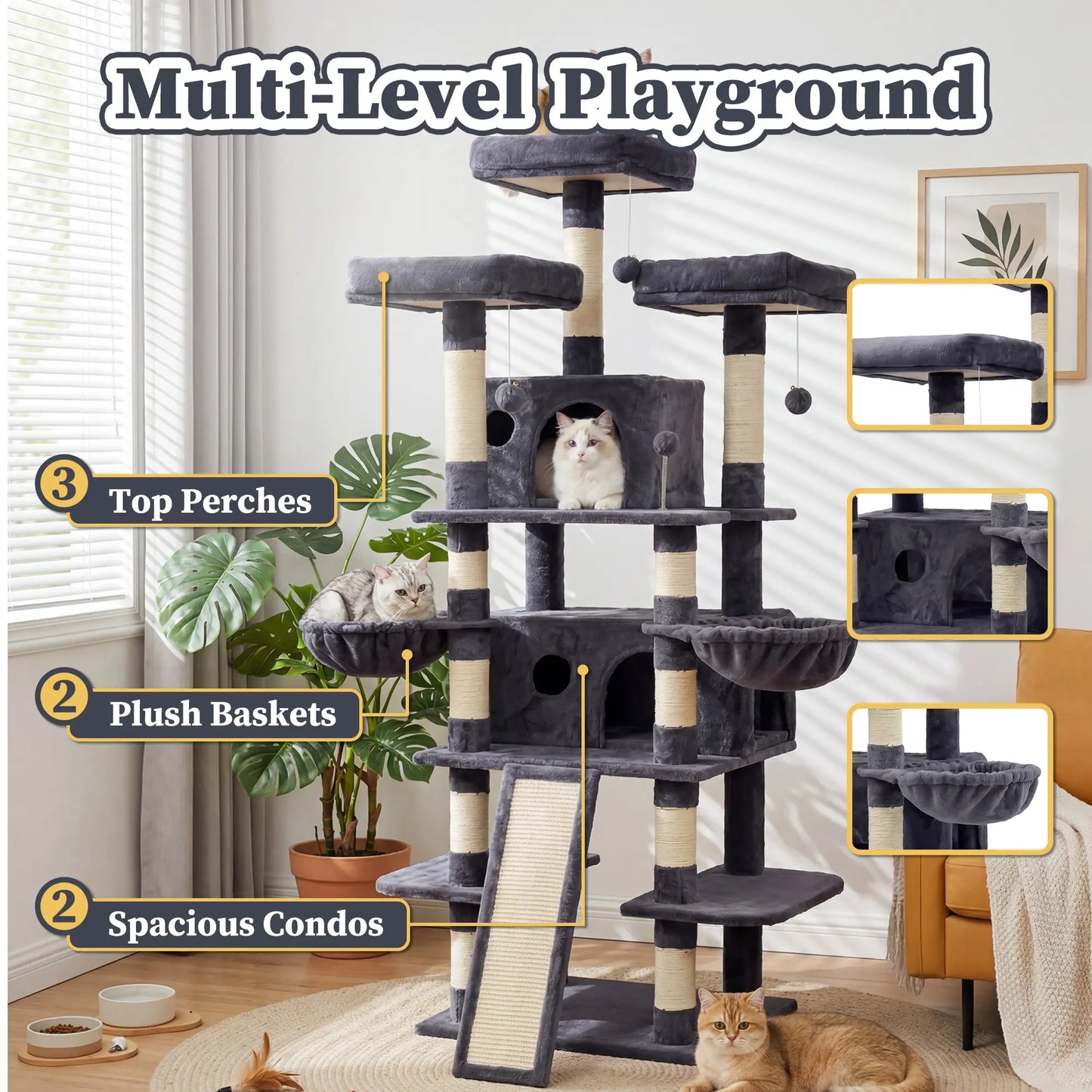 NAVINE 70.9 Inches Multi-Level Big Cat Tree, Multi-Level Cat Tower for Indoor Cats, Cat Trees