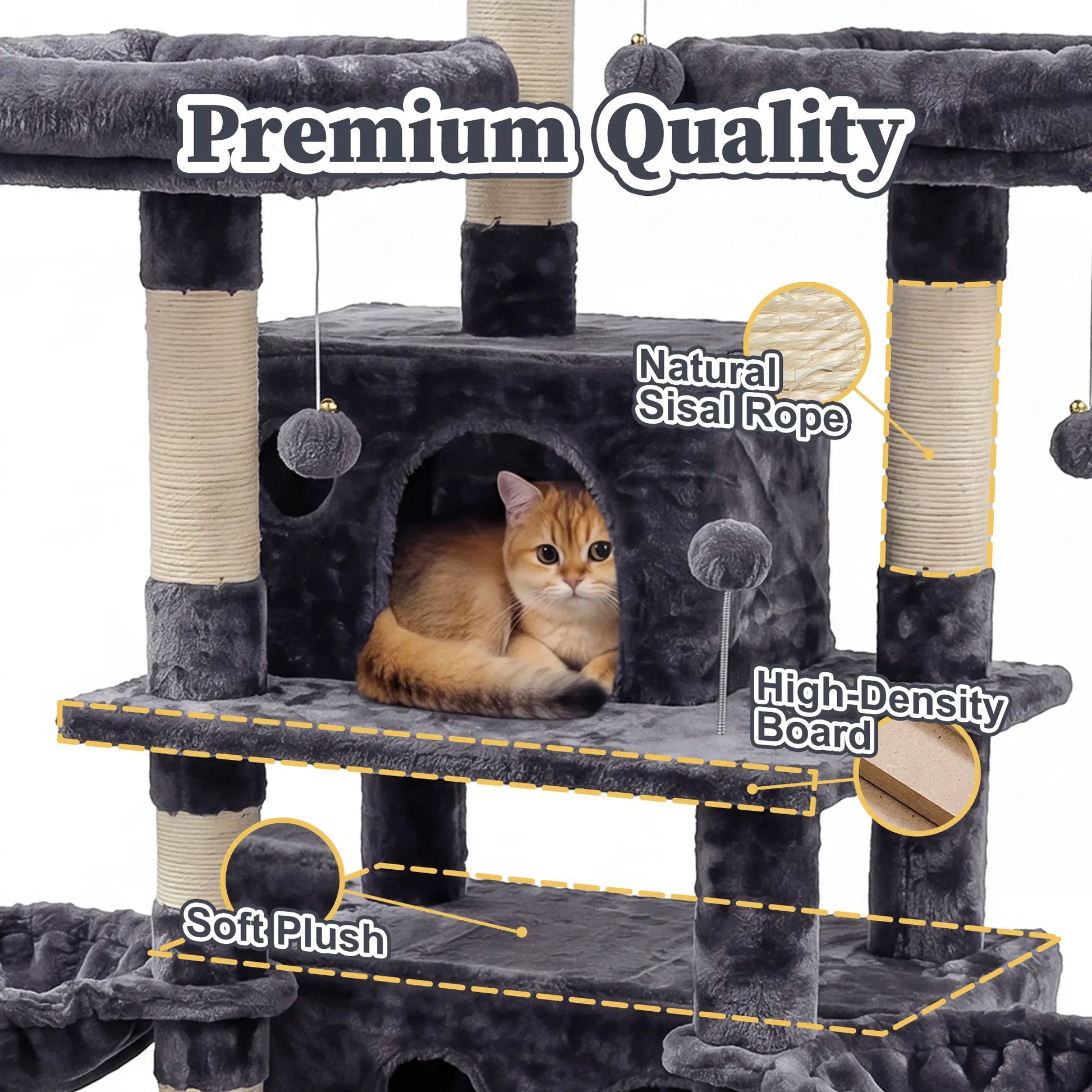 NAVINE 70.9 Inches Multi-Level Big Cat Tree, Multi-Level Cat Tower for Indoor Cats, Cat Trees